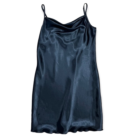 bebe Dresses & Skirts - Bebe Satin Cowl Neck Slip Dress in Black Sz L NWOT